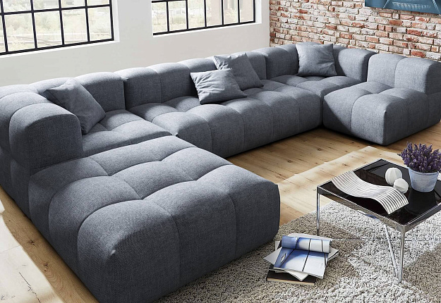 П-образный бескаркасный диван Квадро в гостиную, серый модульный диван на заказ с доставкой по России